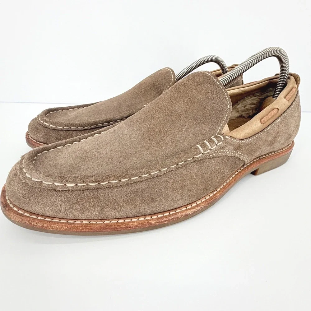UGG Dex Men 10.5 Taupe Suede Wool Lined Loafers Slip On 1103901